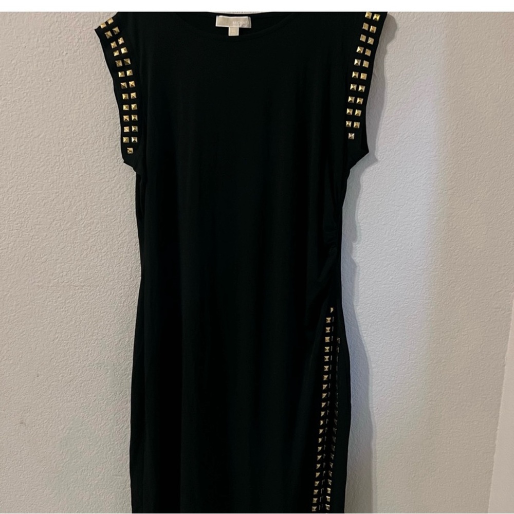 Michael Kors Black and Silver Embellished Sheath Midi Dress